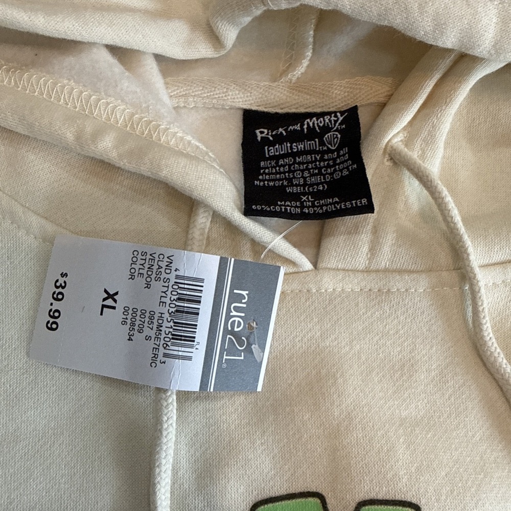 NWT Men's Rick and Morty Ivory Pullover Hoodie Long Sleeve Graphic Print Sz XL - Picture 2 of 9